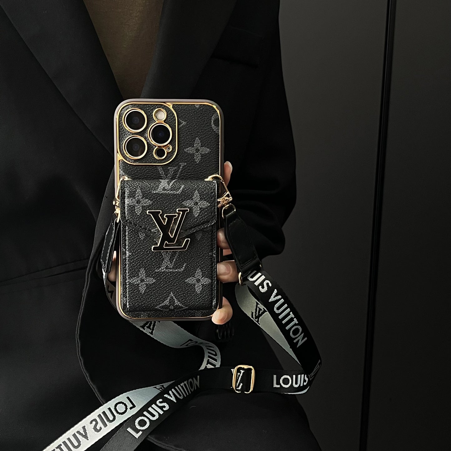 😘New models💕Classic Monogram iPhone Case With Card Holder -Big printing