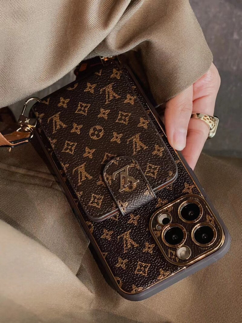 😘Hot Sale💕Monogram iPhone Case With Card Wallet And Strap -Big printing