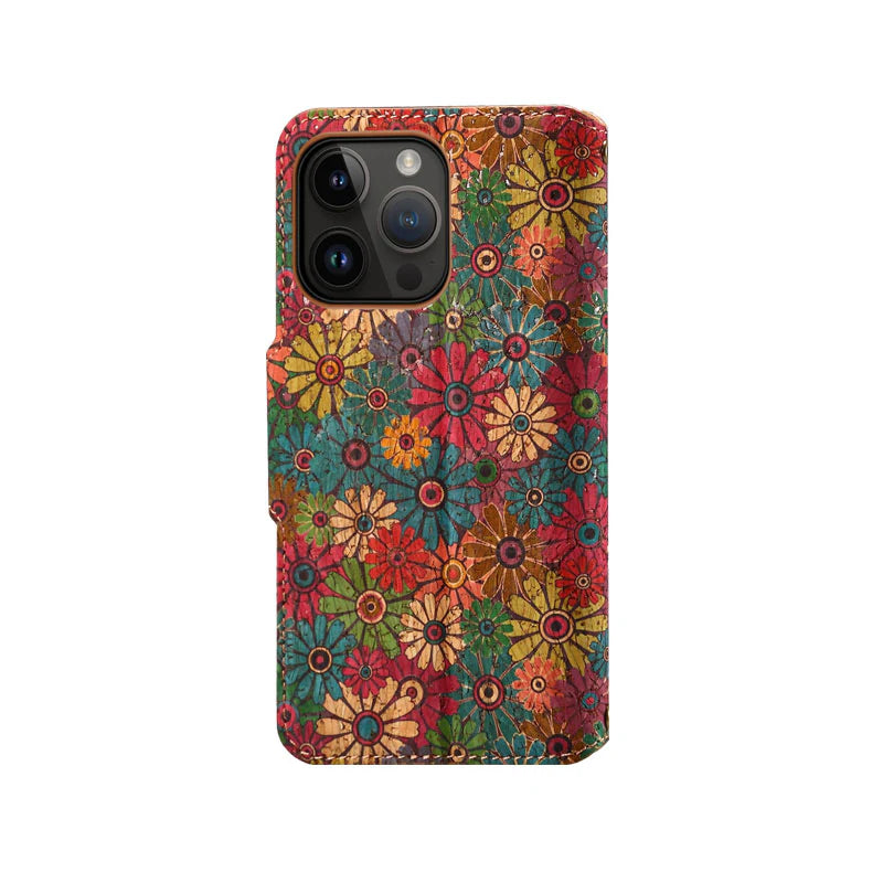 Flower Language Phone Case With Card Holder And Strap For iPhone Green-644008992037