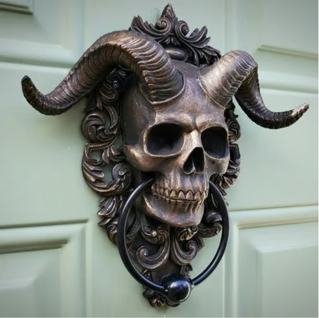 ☠️😈Baphomet Horned God Skull Hanging Door Knocker