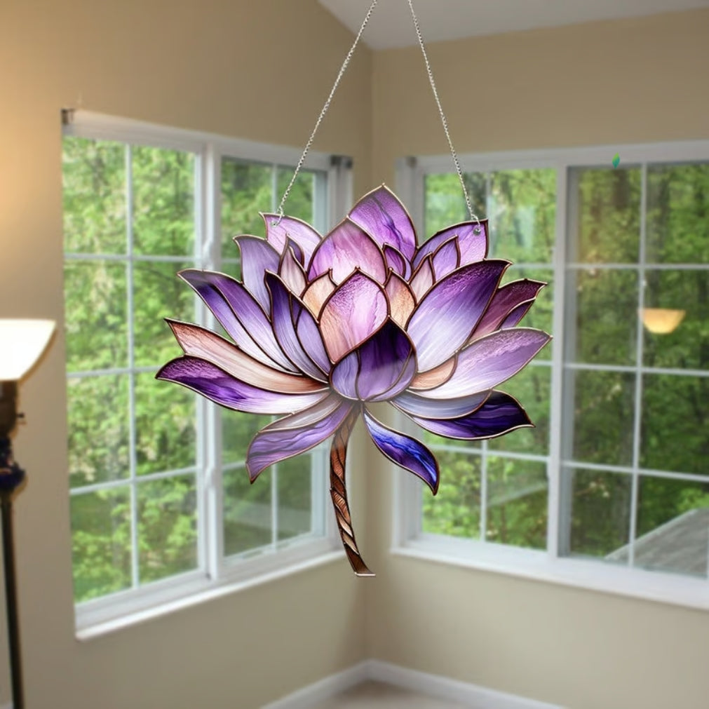 Lila Lotus Acryl Fensterbehang, Lotus Liebhaber Geschenk, Home Decor, Geschenk für Sie 