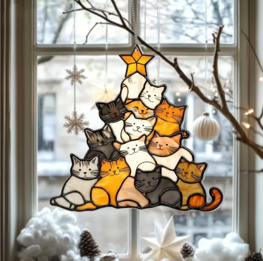 🎄Early Sale-49% OFF😻Cat Christmas Tree Suncatcher Ornament