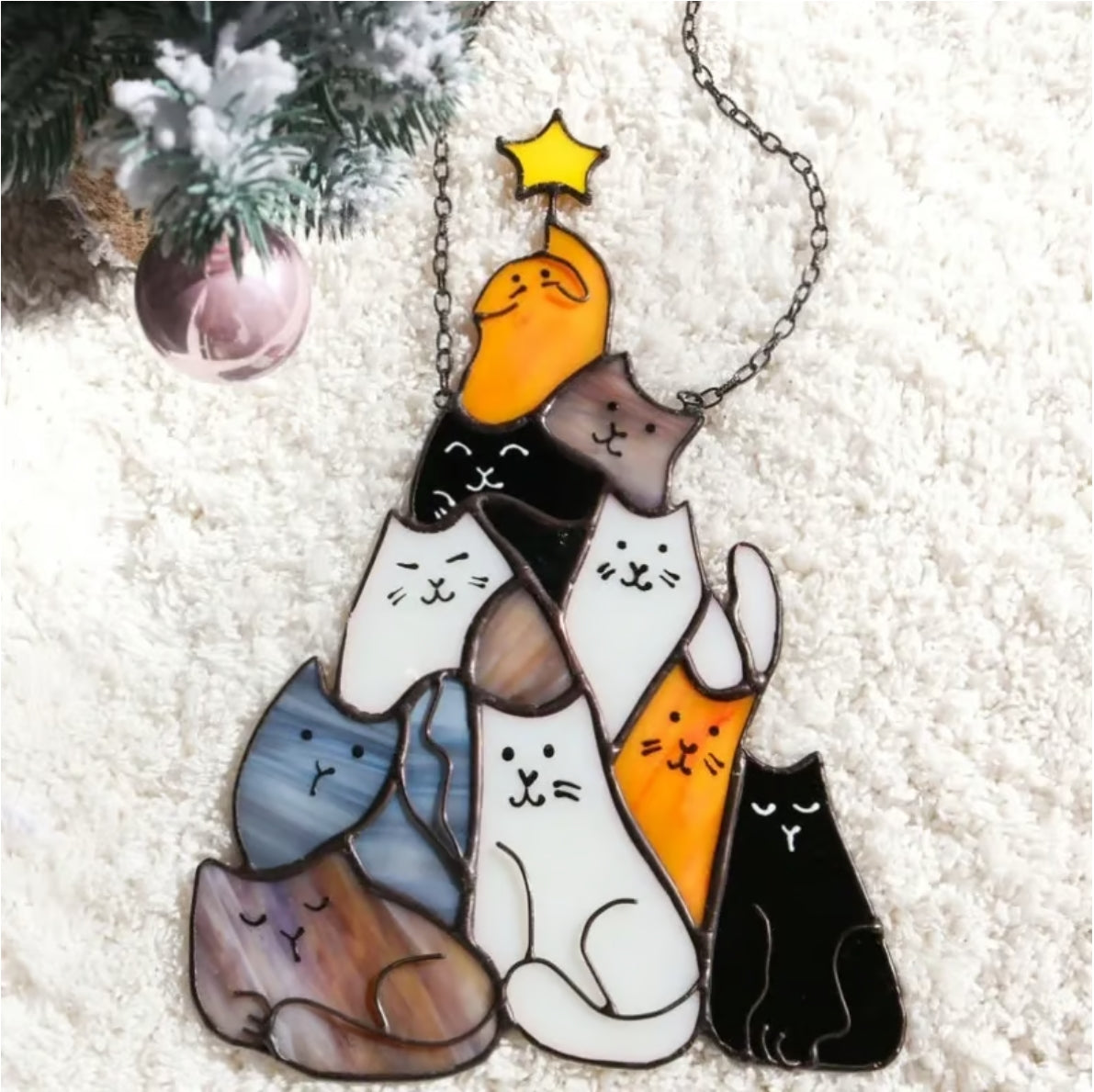 🎄Early Sale-49% OFF😻Cat Christmas Tree Suncatcher Ornament