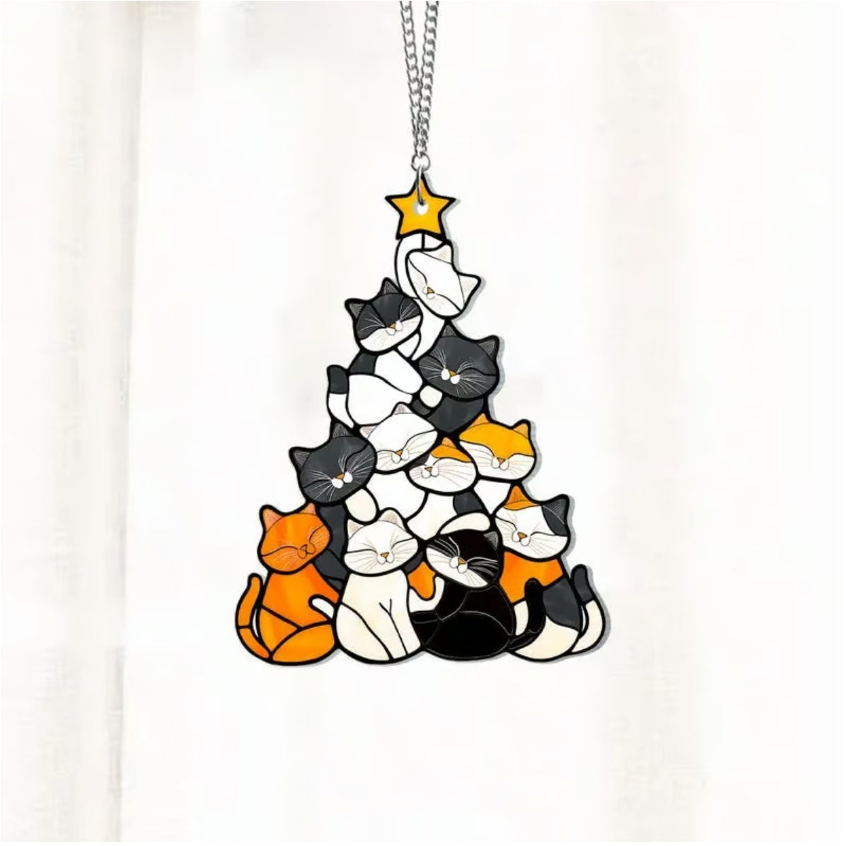 🎄Early Sale-49% OFF😻Cat Christmas Tree Suncatcher Ornament