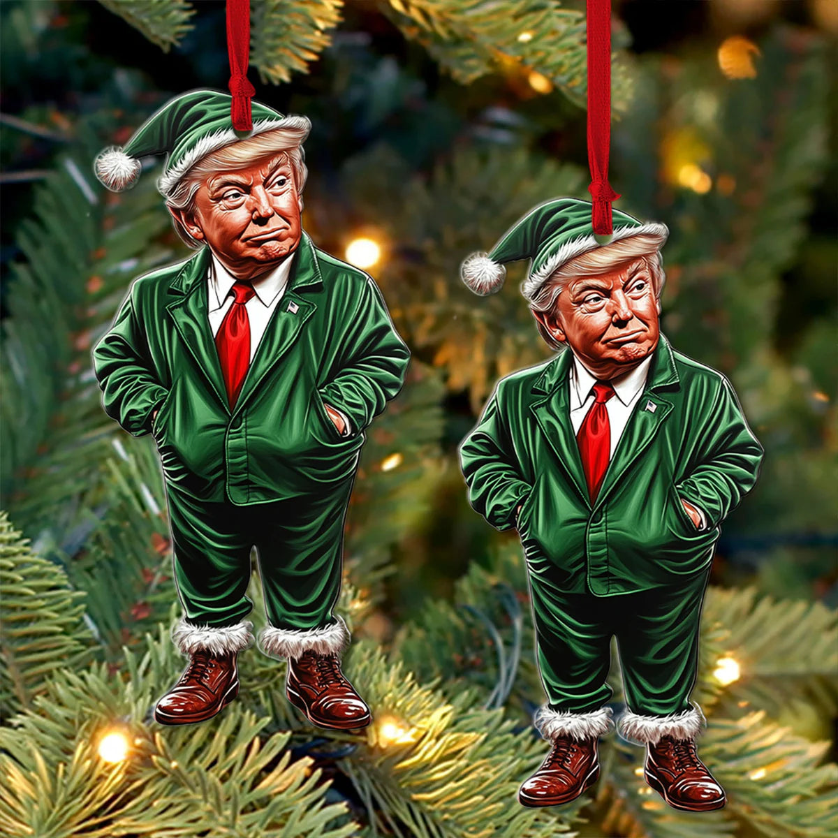 Trump-Weihnachtsmann, grüner Weihnachtsmann, Trump-Weihnachtsornament aus Acryl | Perfekt als Dekoration fürs Auto und den Weihnachtsbaum