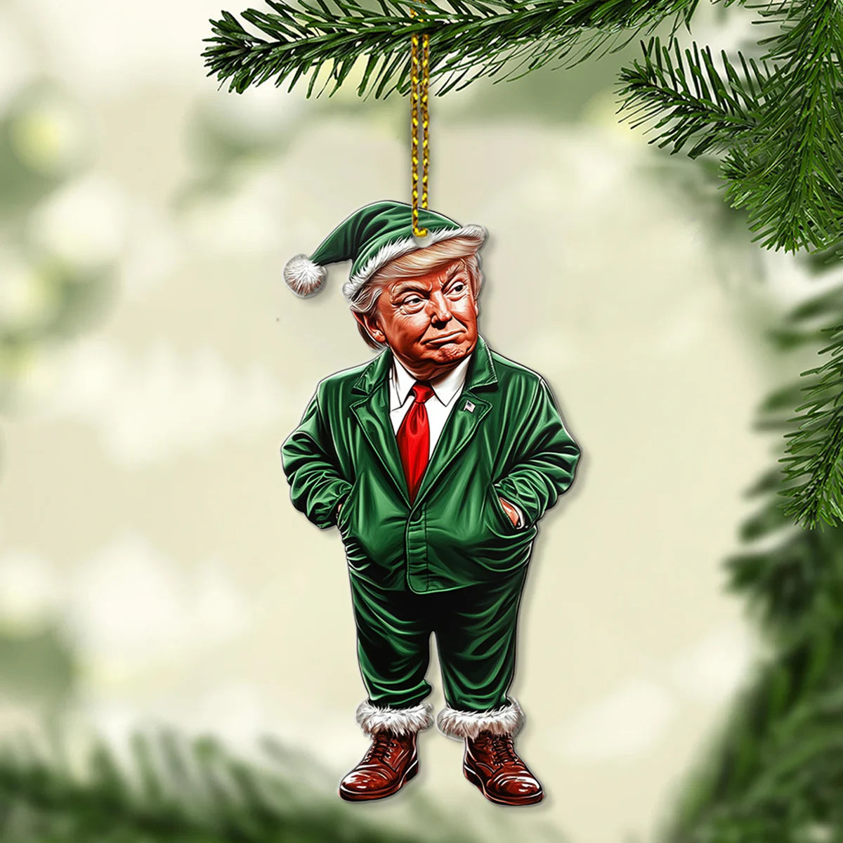 Trump-Weihnachtsmann, grüner Weihnachtsmann, Trump-Weihnachtsornament aus Acryl | Perfekt als Dekoration fürs Auto und den Weihnachtsbaum