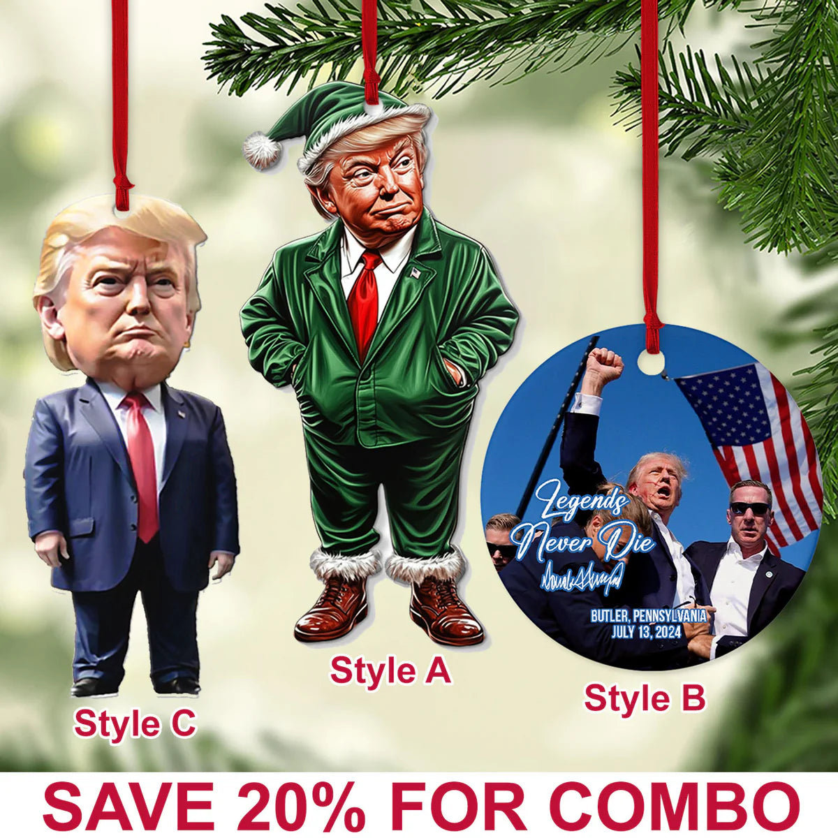 Trump-Weihnachtsmann, grüner Weihnachtsmann, Trump-Weihnachtsornament aus Acryl | Perfekt als Dekoration fürs Auto und den Weihnachtsbaum